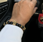Royal Gold Crown Matte Stone Bracelet - Tasseti