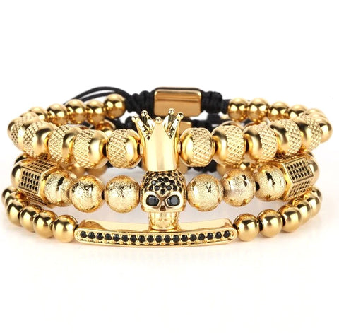Luxury Crown CZ Skull Bracelet [2 Variants] - Tasseti