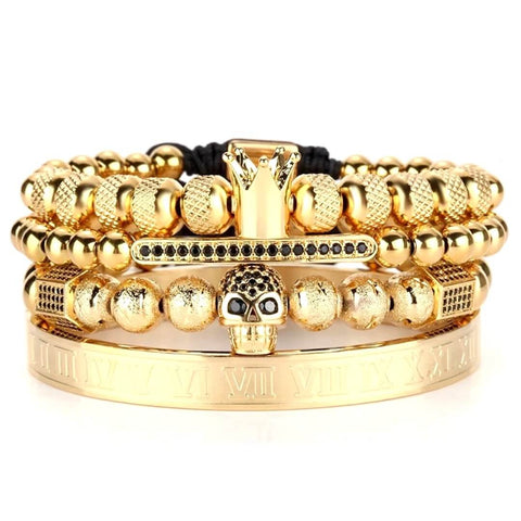 Men's GOLD CROWNED LION Bracelet | Men's Pavé Cubic Zirconia Gold Stainless Steel Lion Crown Crazy Lace Agate Gemstone Beaded Bracelet - Foto 7