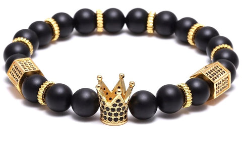 Royal Gold Crown Matte Stone Bracelet - Tasseti