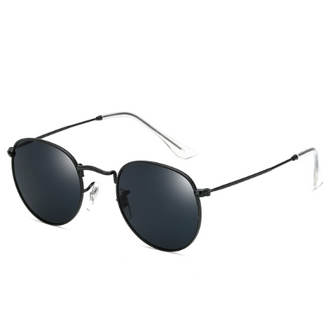 All Black Retro Round Sunglasses - Tasseti