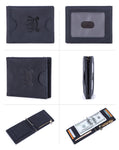 RFID Navy Blue Leather Thin Money Clip - Tasseti