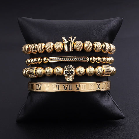 Luxury Crown CZ Skull Bracelet 4pcs  [3 Variants] - Tasseti