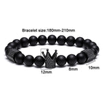 Royal Black Crown Matte Stone Bracelet - Tasseti