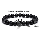 Royal Black Crown Matte Stone Bracelet - Tasseti